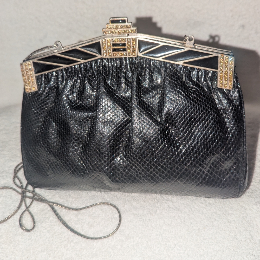 Finesse La Model Karung Snakeskin 1970-80 Deco Style Clutch Shoulder Bag